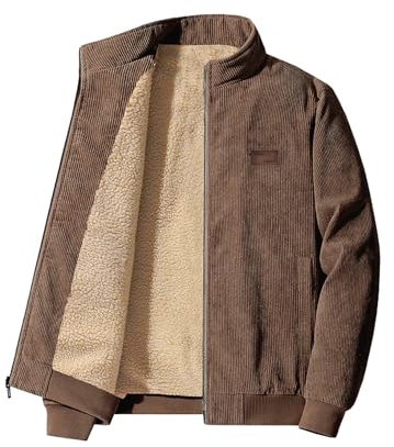 Elegancity Herren Jacke Cordjacke Stehkragen Teddyfell Gefütterte Regular Fit Reißverschluss Winterjacke Warme Mit Taschen Braun, M