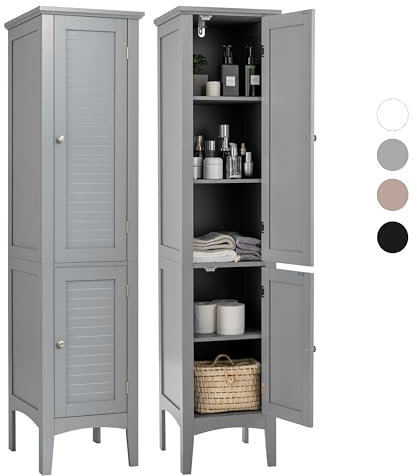 Giantex Meuble de Rangement Salle de Bain à 5 Niveaux, Armoire Colonne sur Pied avec 2 Porte & 5 Compartiments, Placard Organisateur de Rangement pour Toilette Cuisine Salon, 38 x 38 x 160 CM (Gris)