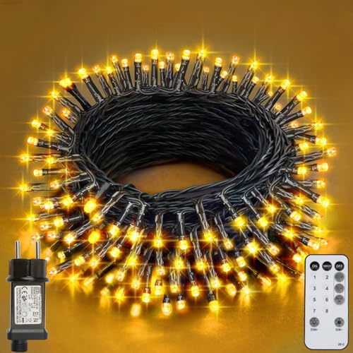 Realky Luces de Navidad, 26.2M 220 LED Luces de Arbol de Navidad, 8 Modos con Función de Memoria y Control Remoto Luz Cadena Ligera para Jardín, Balcón, Interior, Boda, Fiesta - Blanco Cálido