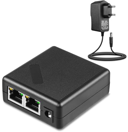 SinLoon Répartiteur Ethernet Gigabit 2 Ports RJ45 1 vers 2 répartiteur Ethernet 1000/100 Mbps avec câble d'alimentation 2 Broches européen UE vers DC5521 pour Ordinateurs, hubs, commutateurs
