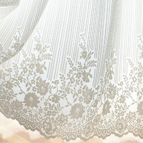 Yaland Jacquard Schiebegardine Landhausstil mit Streifen-Blumenmuster Spitzenoptik transparente Gardine mit Tunnelzug in Küche, Wohnzummer 1 Stück HxB 245x300cm