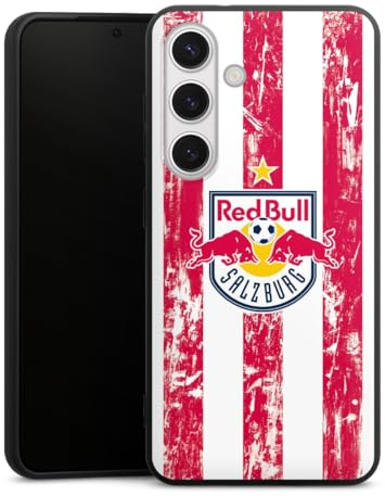 Premium Silikon Hülle kompatibel mit Samsung Galaxy S24 Handyhülle schwarz Case FC Red Bull Salzburg Streifen Offizielles Lizenzprodukt