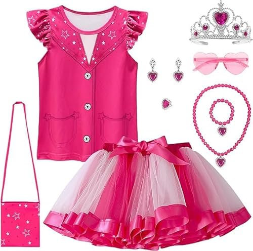 LZH Rosa Costume per Ragazze Cowgirl Costume Arcobaleno Tutu Dress Set Cosplay Bambola Film Cuore Rosa Vestito Con Accessori