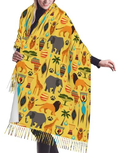 Schal mit Quaste, Motiv: afrikanischer Elefant, dick, groß, für den Winter, warm,, Afrika-Elefant, Einheitsgröße