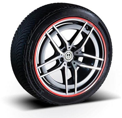 PRIORIM 4x Aluminium Felgenschutzringe (18 Zoll, Rot) - Kratzfester & Wetterbeständiger Rundumschutz für Autoreifen & Felgen - Effektiver Felgenrand-Schutz