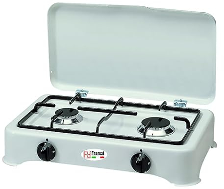 Fornello 2 fuochi a gas Metano smaltato bianco per uso interno Valvolato Made in Italy - 5326/GPS/MT