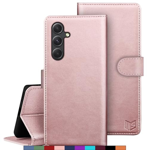 SUANPOT Coque pour Samsung Galaxy A55 5G [RFID Blocage] [Magnétique Protection] Etui Portefeuille en Cuir PU avec Fentes pour Cartes - Or Rose