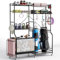 COSTWAY 5 in 1 Golf Organizer, Golfschläger Organizer mit Rollen, Garage Organizer aus Metall mit 5 verstellbaren Regalen & Ballkorb, Golftaschen Aufbewahrung mit 13 Haken für Golfbag Sportgeräte