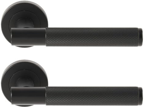 Hunta HANDLEZONE® Evo Knurled Grip Lever On Round Rose Door Handles, Internal Passage Latch Handles, 1 Set - Black Matt