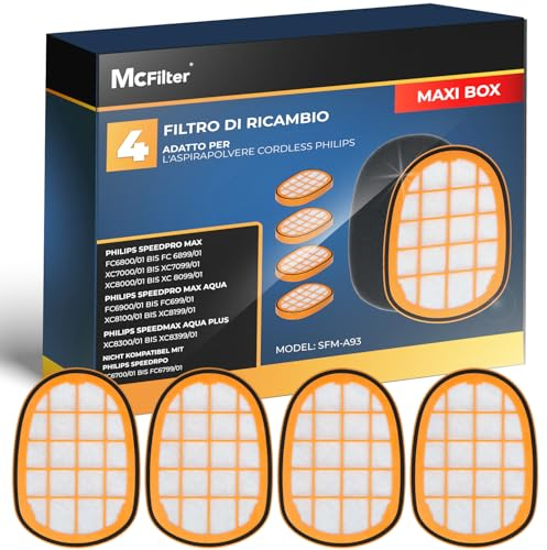 McFilter I 4 Filter geeignet für Philips FC5005/01 Speed Pro Max Akkusauger Plus I Serie 6000,7000,8000 I FC6812 FC6813 FC6822 FC6823 FC6826 FC6723/01 FC6901-FC6904 XC7042/01 XC8045/01 XC8147/01