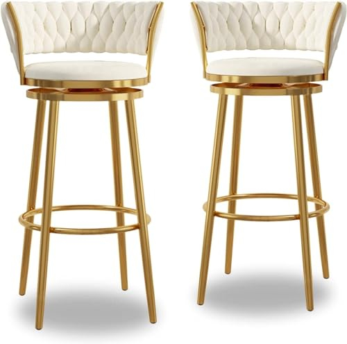 Barhocker mit Rückenlehne, drehbar, Barstühle mit Fußstütze, Küchen-, Café-Hocker, weißer Samtsitz, goldener Metallrahmen, Frühstücksstuhl für drinnen und draußen, Sitzhöhe 65/75 cm (Farbe: 4)