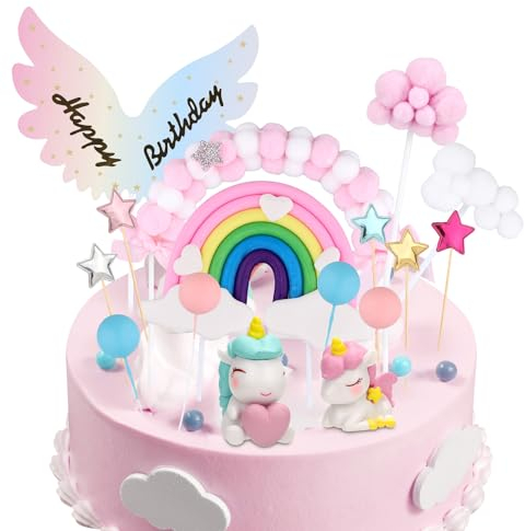 20 Stück Kuchenaufsatz, Einhorn Regenbogen Regenbogenstern Einhorn-Kugel Alles Gute zum Geburtstag Kuchendekoration für Jungen Mädchen Kinder Geburtstagsfeier Babyparty-Zubehör