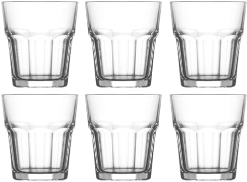 Tradineur - Pack de 6 Vasos modelo Aras - Fabricado en Cristal - Capacidad de 200 cc - Base gruesa - Apto para lavavajillas - Ø 8 x 8,2 cm