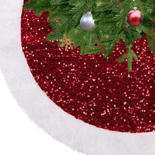 KONVINIT Rot Weihnachtsbaumdecke Rund Pailletten Christbaumdecke Luxus Weihnachtsbaumrock Weihnachtsbaum Teppich Weihnachtsdekoration,78cm/90cm/122cm