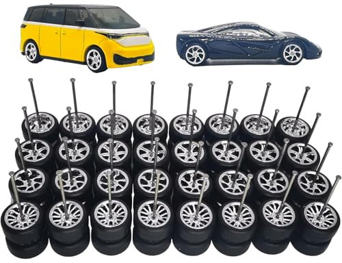 Vobumix Juego De 16 Ruedas De Goma para Coche Modelo 1/64, Neumáticos Modificados para Camiones Todoterreno, Juego De Ruedas Y Neumáticos De Simulación para Accesorios De Coches Modelo 1:64