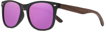 KINGSEVEN Polarisierte Sonnenbrille Herren Holz Retro Sonnenbrille Outdoor Sport Freizeit Urlaub Reisen Fahren HD Gläser Langlebige Brille mit UV-Schutz (Violett)
