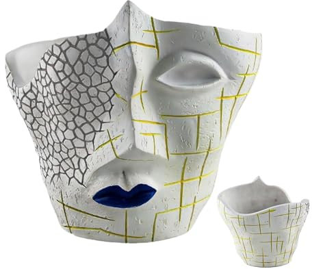 Pot de fleurs pour le visage, robuste, vase unique avec visage humain, pot de fleurs blanc créatif avec visage humain fissuré, résine, artisanat, maison, intérieur, bureau, pot