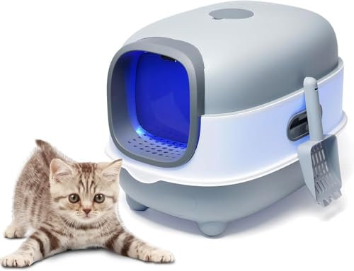 Forroby Foldable Cat Litter Tray With Automatic Deodorization,Enclosed Litter Box Extra Large With Scoop and Leakage Board,Portable Covered Cat Toilet for With Hood Indoor(Grey)