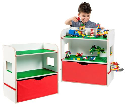 DANIEL JAMES Housewares Kids Bedside Table - Childrens Toy Storage Unit Bookshelf with Reversible Build Lid, Shelf and Drawer for Boys Girls Wooden Bedroom Furniture - White