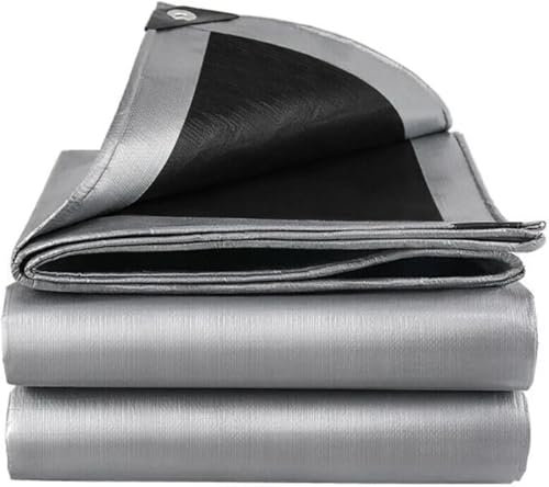 Abio Bâche de protection 5 x 6 m - Gris et noir - 260 g/m² - Imperméable - Avec œillets - En tissu - Bâche de protection - Bâche de protection - Bâche de chantier, jardin, meubles de jardin, camping,