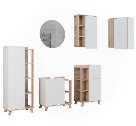 Vicco Set di mobili da bagno Karen, Sonoma/Bianco, 5 parti