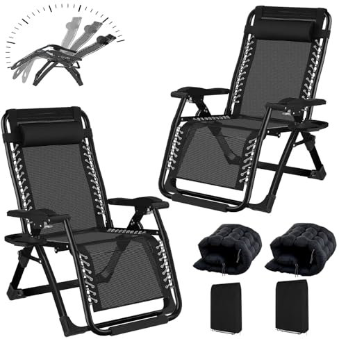 BYYBOU Sonnenliege Liegestuhl Klappbar Gartenliege Wetterfest mit Auflage, Strandliege Klappbar Bäderliege Saunaliegen Kippliege, Relaxsessel Garten mit Fußteil Balkon Liegestuhl- Schwarz(2er)