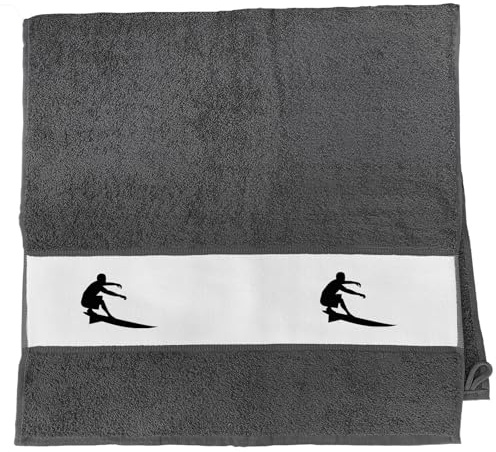 Huuraa Handtuch Surfen Silhouette Geschenk | 50x100cm Graphite Baumwolle Handtuch Geschenkidee Graues Gästehandtuch mit Motiv Gästetuch Weich und Saugstark