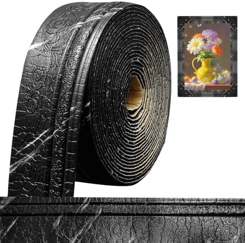 Chingcoo Zierleisten Selbstklebend 10m x 10cm x 5mm,3D Flexible Tapetenbordüre, Wandverkleidung, Rahmenlinien, Bordüre zum Abziehen Aufkleben, für Ecke, Linie Flur, Decke Schwarz