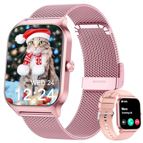 Popglory Smartwatch mit Telefonfunktion Herren Damen, 1,85 HD-Bildschirm Fitnessuhr, Blutdruckmessung Herzfrequenz SpO2 Druck Schlaf Menstruation, 100 + Sportmodi, Weltuhr Rechner Wetter, Android iOS