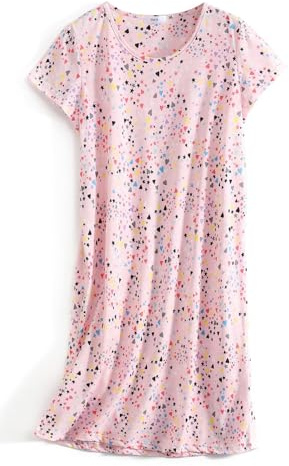 CHUNG Women Nightdress Ladies Nighties Short Sleeve Sleep Tee Shirt Soft Nightgown Cute Pattern Summer Sleepwear Pink Heart 2XL