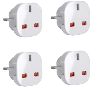SIGANDG Adaptador Enchufe UK a Europeo,Adaptador de Enchufe Británico a Español,3 Pines UK a 2 Pines Europeos, Tipo g,4 Piezas