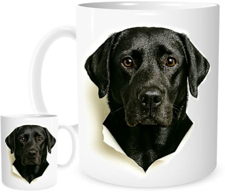 Black Labrador Mug – 11oz White Ceramic Coffee Cup with Photorealistic Dog Breakthrough Design – Gift for Dog Lovers, Pet Owners & Lab Fans