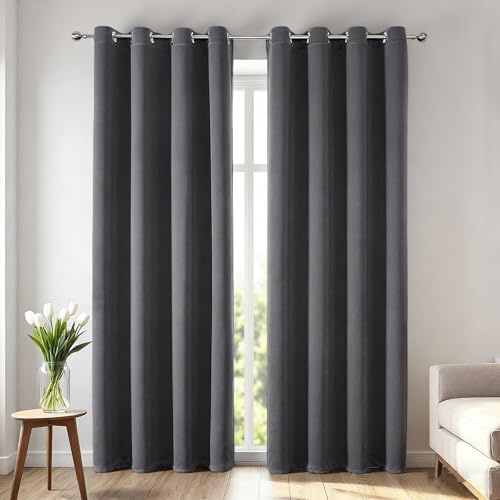 HOKXUAN Blickdichte Vorhänge mit Ösen 40 x 190 cm Blickdicht Kälteschutz Weich Und Langlebig Schallschutz Wärmeisolierend Sonnenschutz Gardinen Wohnzimmer für Schlafzimmer, Grau
