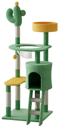 Katzen-Klettergerüst im Kaktus-Stil mit Winternest, Raumschiffbaum und großer Sprungplattform(Black)