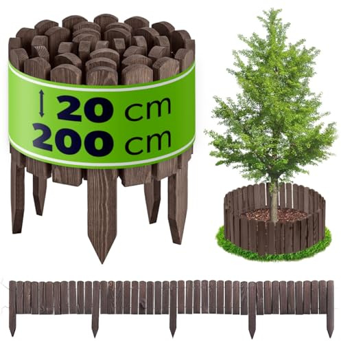 KADAX Beeteinfassung aus Holz, 200 x 20 cm, Holzzaun für Blumenbeet & Gemüsebeet, Flexible Rasenkante für Garten, dekorative Gartenzaun in Anthrazit