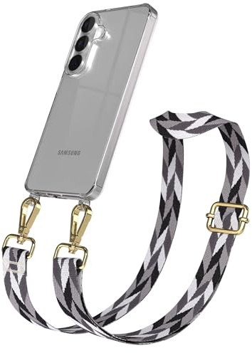EAZY CASE Handykette - Verstellbares Taschenband kompatibel mit Galaxy S26, Schulterriemen, Handykordel mit Silikon Hülle, Umhängetasche, Grau/Schwarz Mix Gold