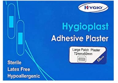 Hygioplast Sterile Low Allergy First Aid Washproof Plasters, 7.2 x 5 cm, Pack of 50