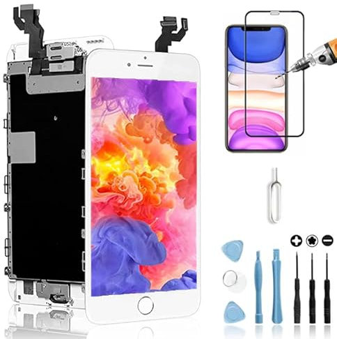 Mobilevie Pantalla LCD Retina + Pantalla Táctil Todo Ensamblado Completo En Chasis para iPhone - Blanco, iPhone 6S Plus