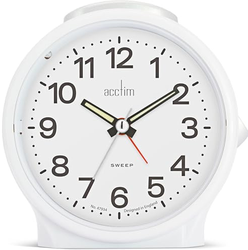 Acctim Elsie Analogue Alarm Clock Non Ticking Sweep Luminous Hands Powder (White)