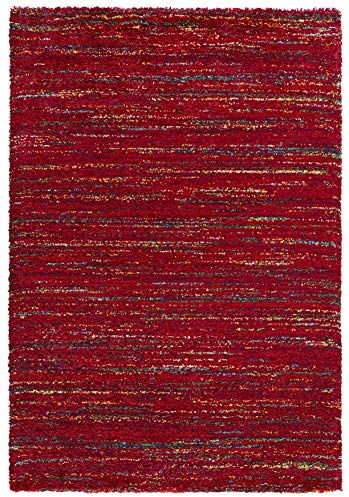 Hanse Home Mint Rugs Chic Teppich Hochflor Wohnzimmer-Teppich Weich Flauschig Langflor Shaggy Flokati Boho Streifen-Design Meliert für Kinderzimmer Schlafzimmer Küche Flur Rot 160x230 cm
