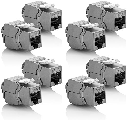 deleyCON 8x Module Keystone CAT 6a Jack - Blindé STP Connecteur RJ45 Installation Snap-In Montage Câble Brut CAT 500 Mhz 10 GBit/s