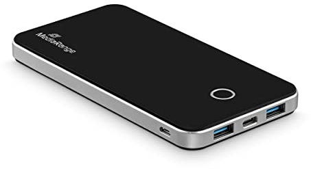 MediaRange Mobiles Ladegerät I Powerbank 10.000mAh, 2X USB-A und 1x USB-C®, unterstützt USB-C® Power Delivery and Quick Charge, schwarz/Silber