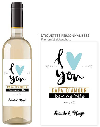 Bouteille de vin personnalisée avec prénom - Idée cadeau fête des pères - Papa I love you