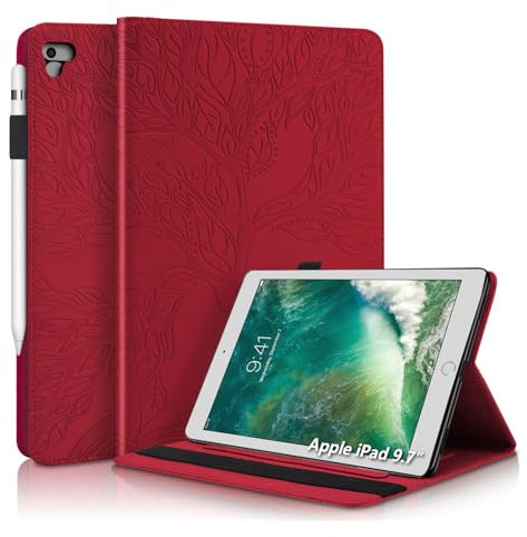 Aswant Funda para iPad 6ª generación 2018 iPad 2017 5ª generación 9.7 pulgadas, Funda de Piel PU tipo cartera con función atril para iPad Air/iPad Air 2 de 9.7 pulgadas, iPad 2017/iPad 2018 rojo