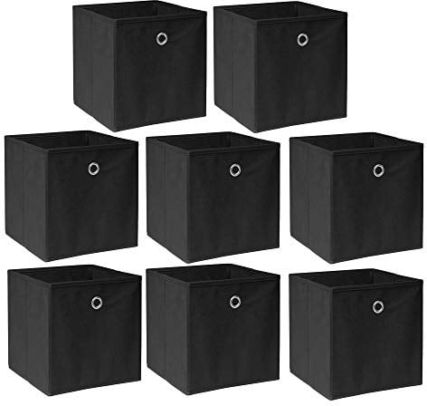 BonChoice Foldable Storage Cubes Boxes for Home Organization, Eyelet Non-Woven Fabric Wardrobe Cabinet Chest Bin Organizer Basket for Clothes Bedding Toys Towels, Collapsible & Durable (8, Black)