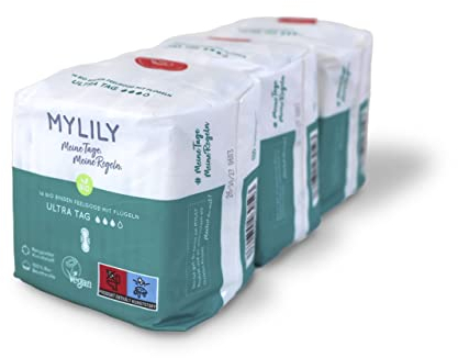 MYLILY® Damen Binden Bio Tag (3x14 Stück) I 100% Bio-Baumwolle | Binden ohne Duftstoffe | Binden Atmungsaktiv | Binden Menstruation | Binden Damen starke Blutung | Binden mit Flügel I Organic Binden