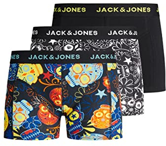 Jack & Jones Junior Jungen JACSUGAR Skull Trunks 3 Pack. JR Boxershorts, Black/Detail:Black-Blazing Yellow, 152