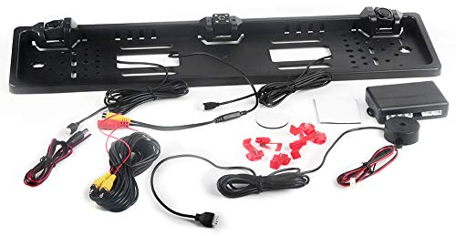 Terisass Rear View Backup Parking Reverse Camera, License Plate Mount, 170° Wide Angle, LED Night Vision, for Car Trunk Van Bus + license plate camera