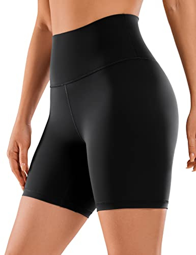 CRZ YOGA Naked Feeling Damen Radlerhose Blickdicht Hohe Taille Kurze Sporthose Yoga Sommer Shorts für Gym Sport - 15cm Schwarz 38