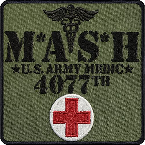 MASH 4077th US Army Medic Abzeichen - Army Medical Command Militär Aufnäher, Sanitäter Army Morale Patch bestickt zum annähen | Applikation für Jacke/Weste/Uniform | 90x90mm